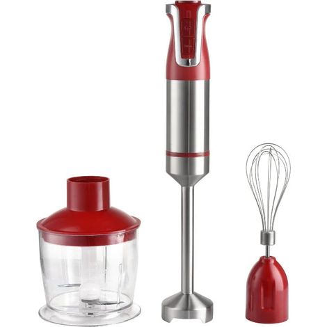 Royalty Line RL-ESMS800RED: 3-in-1-Stabmixer-Set - Schneebesen, Stabmixer, Zerkleinerer - Rot