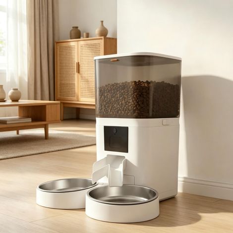 Comedero automático para gatos de 6 litros con dos cuencos de acero inoxidable para 2 animales, comedero inteligente WiFi controlable mediante la aplicación Tuya, carcasa de plástico ABS (solo con el (1/5)