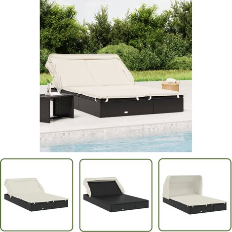 Bain de soleil 2 places avec toit - Chaise de jardin Transat de jardin - pliable noir 213x118x97 cm BV405820 - BonneVie (1/5)