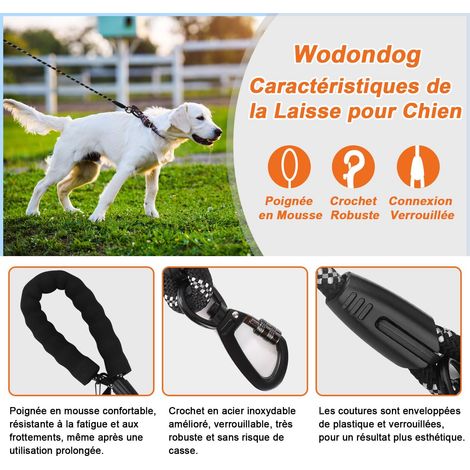 Laisse pour chien solide et réfléchissante avec poignée en mousse confortable, idéale pour la marche, le jogging et le dressage, convient pour les grandes et petites races