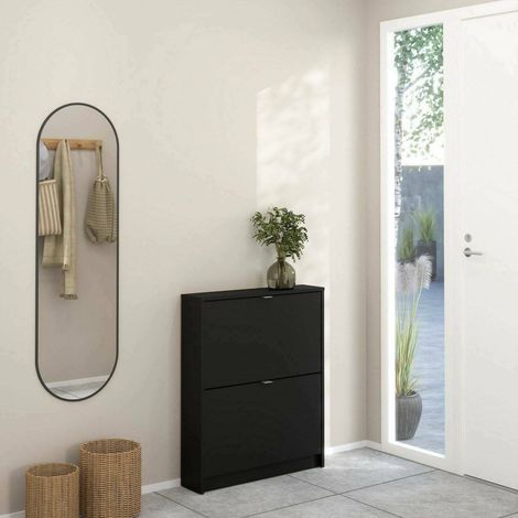 Dmora - Schuhschrank Turchese, Schuhregal, Mehrzweck-Eingangsgarderobe, Möbel für Schuhe, 70x17 h85 cm, Schwarz (1/5)