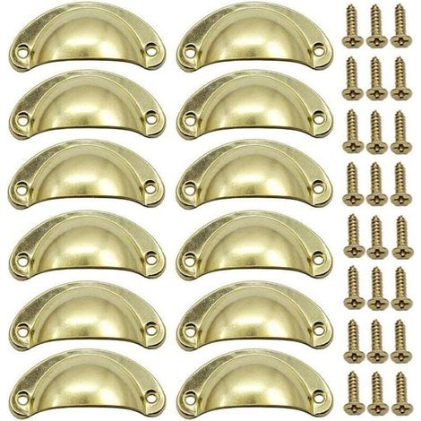 12 Stück goldene Muschel-Retro-Türgriffe 82 mm Vintage-Möbelschubladengriffe mit Schrauben (1/4)