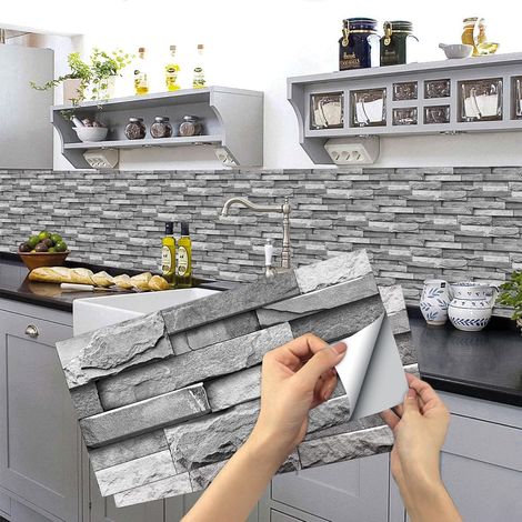 Stickers Carrelage Cuisine, 24 pièces Autocollant en Tuile Auto-Adhésif Sticker Imperméable en PVC Autocollants de Carreaux Carrelage Adhesif Mural Autocollant pour Salle de Bains et Cuisine (1/5)