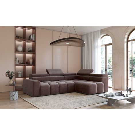 Ecksofa Designersofa DARCY in Stoff Salvador Braun Ottomane Rechts (1/5)