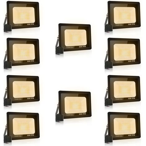 10PCS Projecteur LED Extérieur, 50W Spot LED Exterieur 5000LM 3500K Blanche Chaude Éclairage de Sécurité Extérieur IP66 Imperméable pour Garage Jardin Terrasse Parking