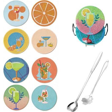 Set de Peinture Diamant Cocktail 2 Cuillères Acier Inoxydable Artisanat - DIY avec Designs Uniques pour Amateurs Cocktail Décoration Personnalisée et Cadeau Parfait (1/5)