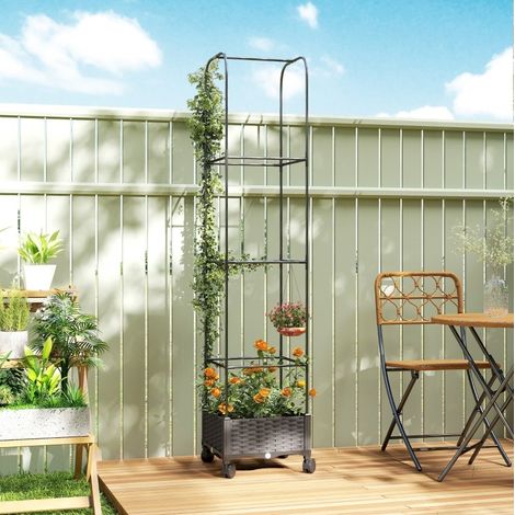 Fioriera mobile con traliccio, 40 x 40 x 185 cm, 4 ruote bloccabili, nera OKMYHOME (1/5)