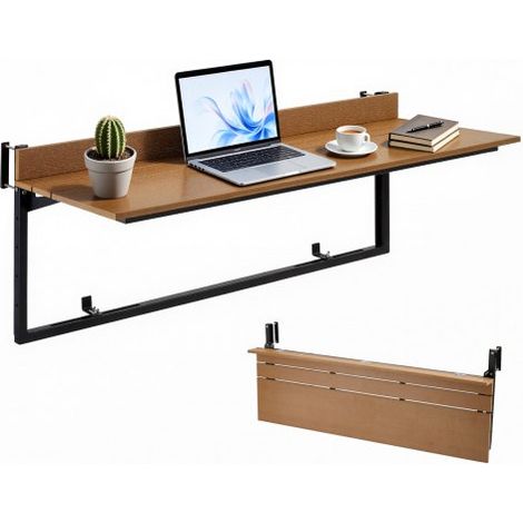 Table Balcon Suspendue 120x37 cm 27 kg Table Balustrade Rabattable pour Garde-corps Terrasse Jardin Extérieur de Rails 35-60 mm,Hauteur Réglable 5 Niveaux,Plateau Composite Bois-Plastique (1/3)