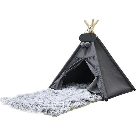 Tipi Pet Tent with Plush Mat Removable Washable Portable Multifunctional Pet Tent 50x50x60cm (1/5)