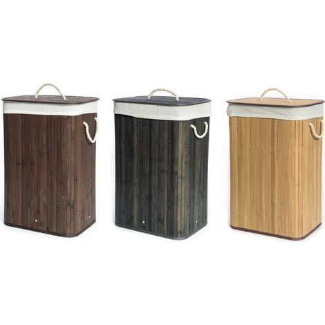 Cesta Portabiancheria Con Coperchio Contenitore Multiuso Bamboo Tinta Unita, misuraCestacoloreMarrone (1/3)