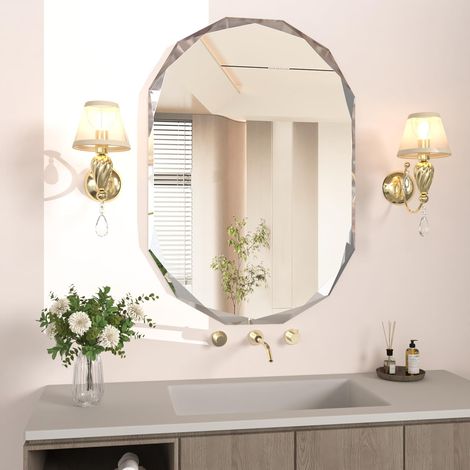 Miroir de Salle de Bain pour Mur, Miroir Ovale de 50 x 71 cm Miroir de courtoisie de Salle de Bain, Miroir Mural à Bords biseautés irréguliers, Miroir Mural décoratif sans Cadre (1/5)