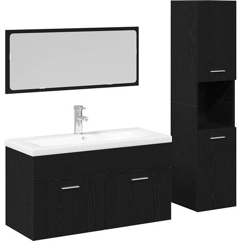 Badezimmermöbel-Set 4 pcs Schwarz Eichen-Optik Holzwerkstoff