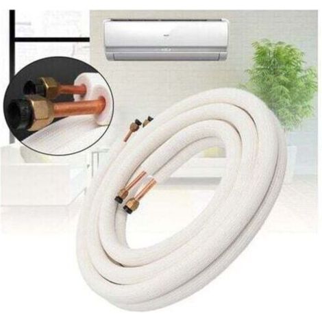 Tuyau en cuivre pour climatiseur 1/4 3/8 - Tuyau réfrigérant en cuivre et aluminium isolé - Pièces pour climatiseur - 3 mètres, Blanc (1/4)