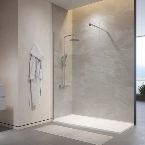 Douche à l italienne 150 cm en verre trempé anti calcaire 10 mm transparent avec profilés chromés Naxos (1/4)