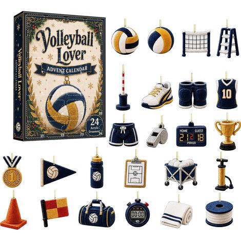 Adventskalender für Volleyballfans 2026 – 24 2D-Acryl-Anhänger mit Volleyballmotiven – 24-tägiger Countdown-Kalender für den Weihnachtsbaum (1/5)