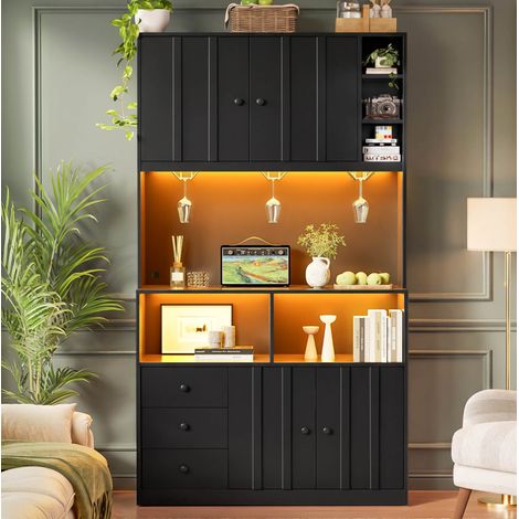 Mobile cucina con vetrina LED e prese MDF 100x40x180 cm OKMYHOME (1/5)
