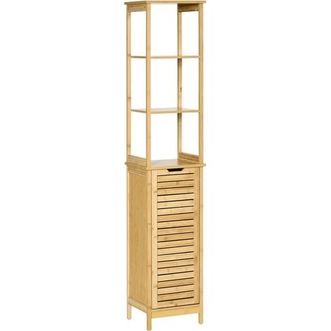 Mobile a Colonna 3 Ripiani 1 Credenza 34x30x173 cm in MDF e Bambù Naturale (1/5)