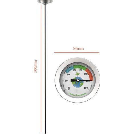 50 cm langes Kompost- und Bodenthermometer aus Edelstahl, Celsius-Anzeige, misst Gartentemperaturen von 40-180 °C, Temperaturanzeige (1/4)