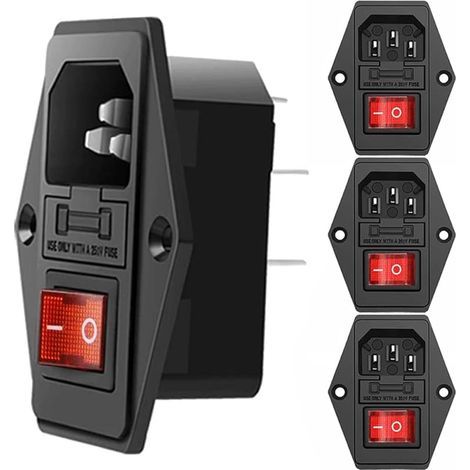 4 pièces Prise de module d'entrée IEC320 C14 à 3 broches interrupteur à fusible 10A, prise de courant mâle 10A 250V AC pour appareils médicaux d'équipement de laboratoire (1/5)