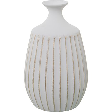 Vase Rainures Céramique 32 Cm Blanc Mat/Or °19X32 Cm (1/2)