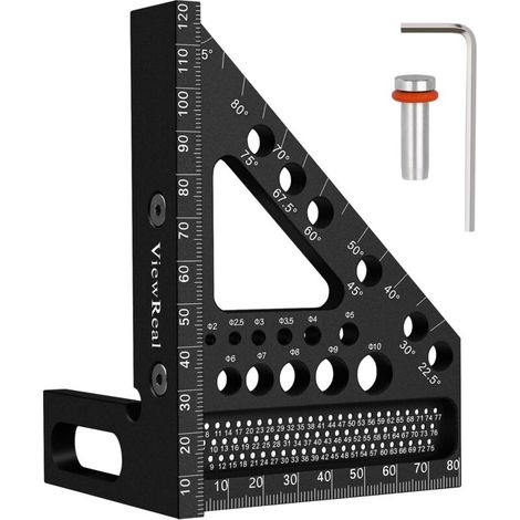 Règle d'angle 3D multifonction en alliage d'aluminium – Précision haute pour menuisiers et ingénieurs – Plage 22,5° à 90° – Noir (1/5)