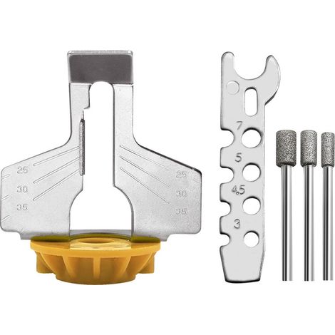 Kit per affilatura motosega da 5 pezzi - Lime diamantate - Guida angolare per trapano, motosega, lama e tosaerba Giallo