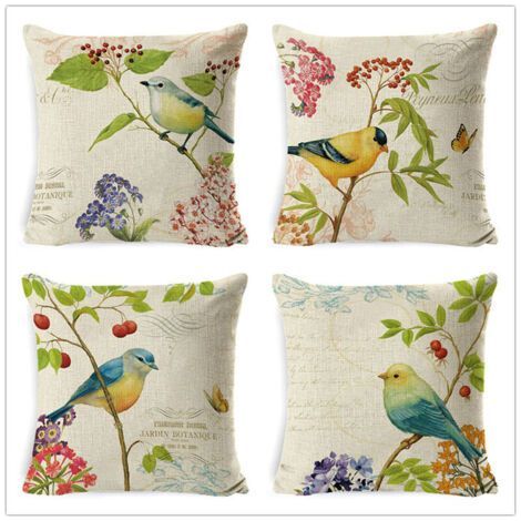 Housse de Coussin Imperméable, Lot de 4, Extérieur, Motif Oiseau Textile, Décoration de Jardin et Patio, 45x45 cm (1/5)