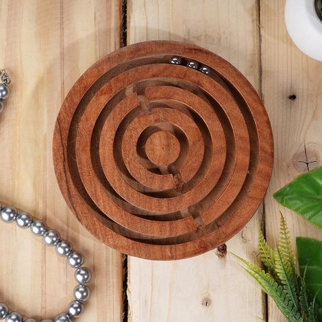 Jeu de labyrinthe rond en bois 15 cm, billes métal, casse-tête éducatif, réflexion, adresse, voyage, mémoire, Montessori enfants et (1/5)