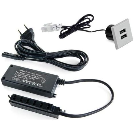 Conector Plugy, para encastrar en el mueble, 2 USB, 37 mm, Plástico gris - (1/5)