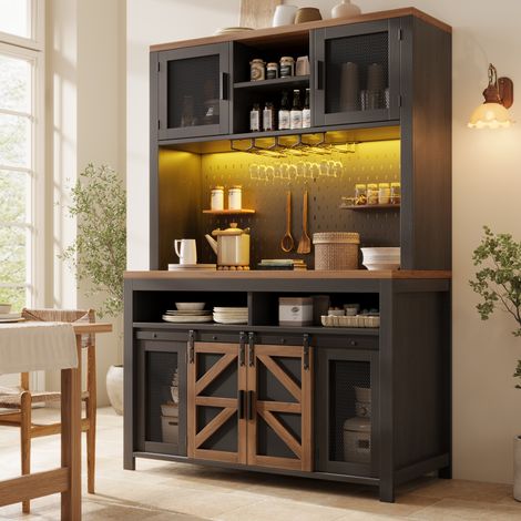Mobile dispensa 120x40x174.5 cm nero in MDF con LED, presa USB e vani modulari (1/5)