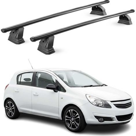 OMAC Barres de toit transversales en acier pour Opel Corsa D 2006-2014 – TÜV / DIN 75302:2019 – Antivol inclus – Rainure en T (accessoires) – Charge max 75 kg – 2 barres – Noir (1/5)