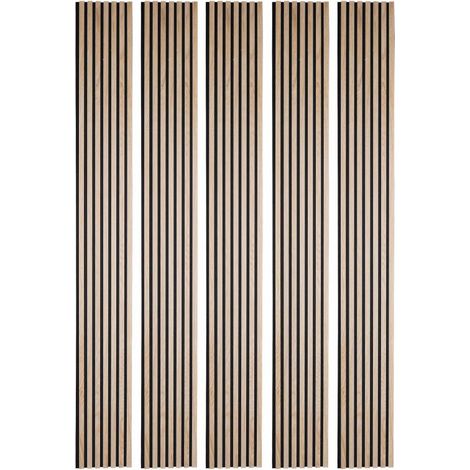 Decoon – Lot de 5 panneaux décoratifs muraux en bois chêne clair 250 x 30 cm – Insonorisants – Épaisseur 19 mm – Pour mur TV 3,75m²