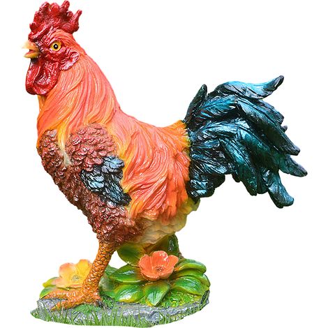 Figura de pollo – Figura decorativa de resina para el jardín – Gallo, gallina, pollito (conjunto de 3 piezas) – Modelo rojizo – 5 cm (1/5)