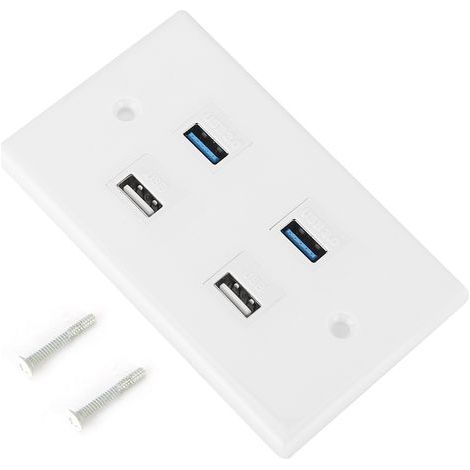 Plaque murale USB Toivize ABS 4 Ports 2.0/3.0 Compacte 11,5x7cm pour Bureau et Hôtel Design Élégant et Pratique Installation Facile (1/5)