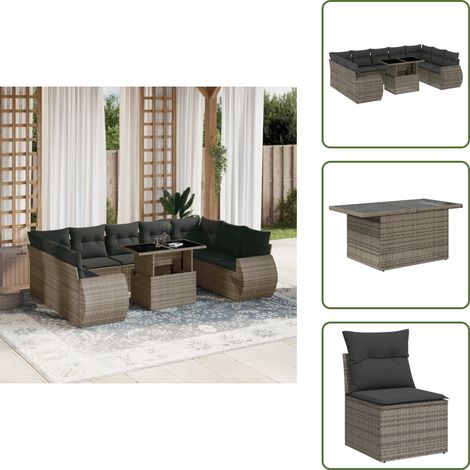 10-tlg. Garten-Sofagarnitur mit Kissen Grau Poly Rattan - Gartenmöbel Set - PE-Rattan Möbel - Outdoor Lounge - Gartenlounge - Terrassenmöbel (1/5)