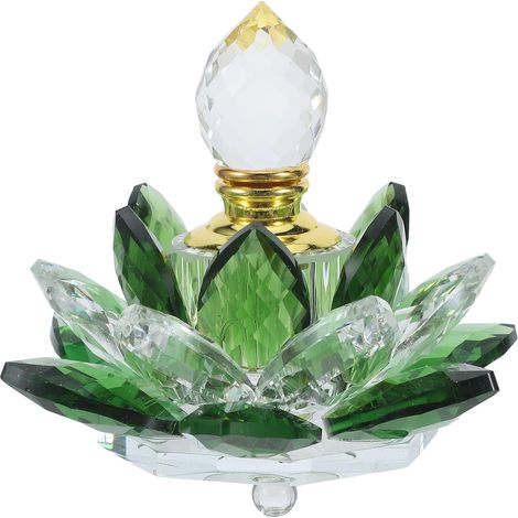 Elegante, lotusförmige Parfümflasche aus grünem Kristallglas zur Aufbewahrung ätherischer Öle und als Vintage-Schlafzimmerdekoration (1/5)