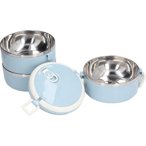 Thermos-Lunchbox aus Edelstahl 304, 3-lagig, auslaufsicher, runde Isolierbox für Büro und Schule, Blau (1/5)
