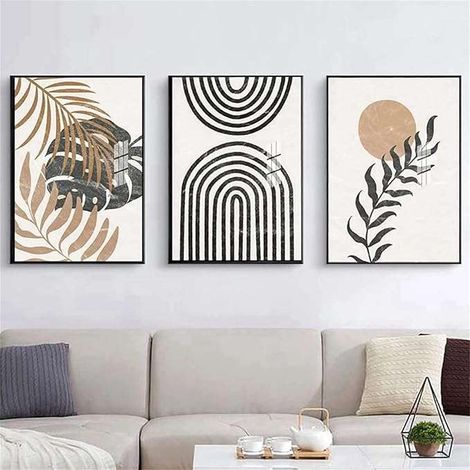 Bild für das Wohnzimmer 50x70 cm mit einem Druck von Pflanzenblättern ohne Rahmen 3 Stück.