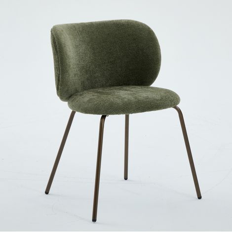 Chaises de salle à manger en chenille verte avec dossier incurvé et pieds métalliques bronze, lot de 2 (1/5)