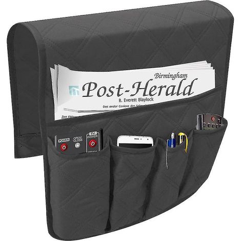 Aufbewahrungstasche für Sofa-Armlehnen, Fernbedienungshalter, platzsparende Aufbewahrungstasche für Sessel, Tisch, Kleiderschrank – Schwarz
