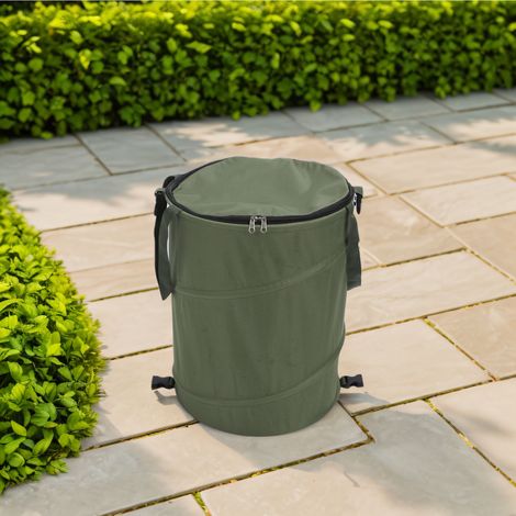 Poubelle de Camping Grande Capacité Portable et Pliable en Tissu Oxford 600D avec Couvercle Vert Militaire