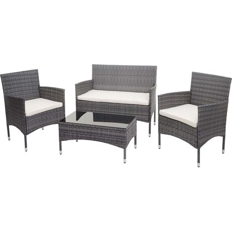 Mobili da giardino balcone giardino in polyrattan grigio divano poltrone tavolo cuscino crema 040004210