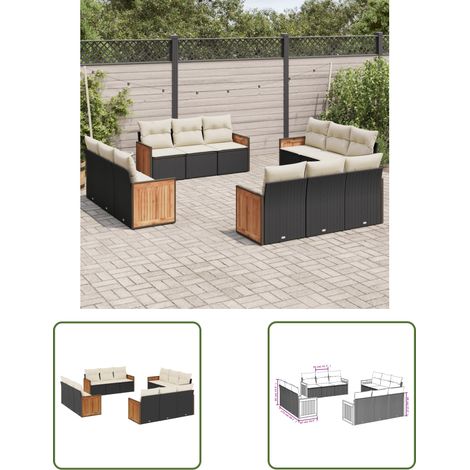 The Living Store Salon de jardin 12 pcs avec coussins noir résine tressée - Ensemble Salon De Jardin - Meuble De Jardin Extérieur - Résine Tressée - Mobilier De Jardin Design - Salon De Jardin Moderne (1/3)
