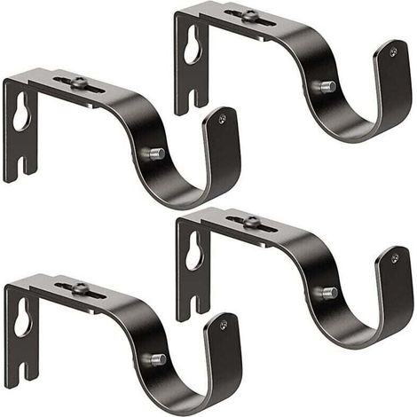 YMYNY Lot de 4 supports de tringle à rideaux robustes et réglables - Noir - Avec vis (1/4)