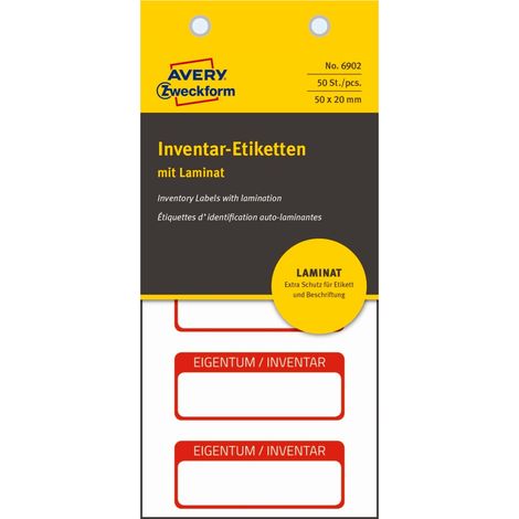 50x Inventar-Etiketten 50x20mm Laminat Weiß/Rot (1/5)