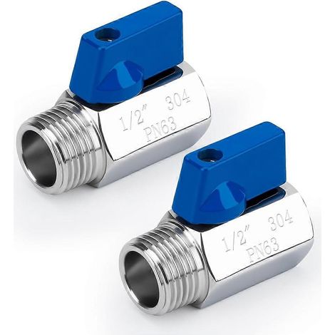 Lot de 2 mini-vannes à bille 1/2", acier inoxydable 304, contrôle du débit d'eau, filetage NPT mâle x femelle, vannes d'arrêt et de vidange (1/5)