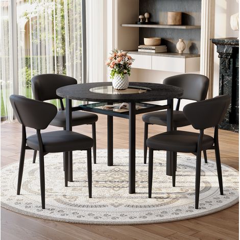 Ensemble table ronde noire 100 cm avec 4 chaises en PU (1/5)