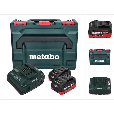 Set base Metabo 2x batteria Li-Power 18 V 8,0 Ah CAS agli ioni di litio ( 685131590 ) + caricatore ASC 145 + metaBOX