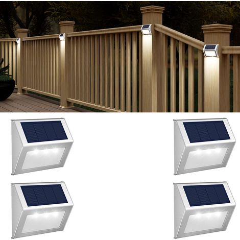 4 lampes solaires terrasse clôture 3 LED blanc froid étanches, éclairage d'escalier mural extérieur sans électricité (1/5)
