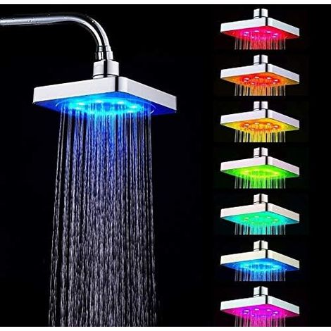 Cabezal de ducha LED cuadrado - Kit de cabezales de ducha Cabezales de ducha cuadrados para el hogar Baño con luz romántica de 7 colores (1/5)